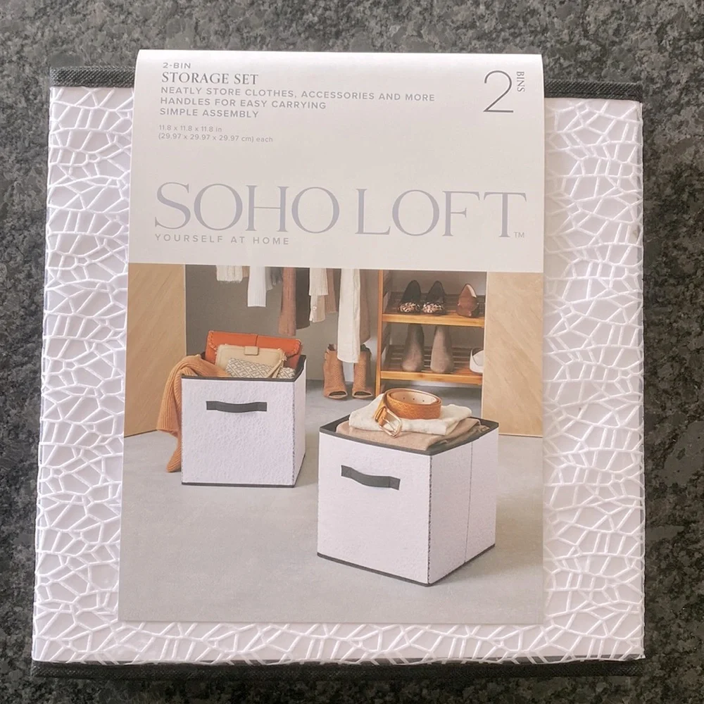 NEW! Two-Pack Storage Cubes With Handles Foldable White Eyelet With Black Trim